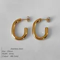 25mm hollow oval U-shape stainless steel earrings with 18K gold plated finish - Minimalist C Style (NE93061) / 25mm / 18K Gold