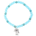 Blue beaded elastic bracelet with turquoise accents and silver palm tree pendant - Antique Silver (A-1483)