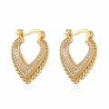 Vintage heart hoop earrings in 18K gold plating with sparkling cubic zirconia stones - Heart Shape Pave Style (CE00181YH)
