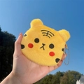 Cute yellow tiger plush coin purse with metal keychain and soft embroidered details - Tiger Coin Purse - Bean Eyes