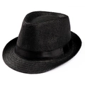 Cappello da sole in lino nero per uomo e donna con trama intrecciata e nastro nero - 58cm (Regolabile) / Nero
