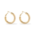 Classic 18K gold plated stainless steel thick hoop earrings for women in a polished finish - 5.0 Tubular Round Large Hoops (MS-044/Gold)
