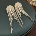 Silver fringe tassel earrings with sparkling zircons on a dark green pedestal - Silver Geometric Rhinestone Chain Tassel (2#)