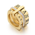 Three-in-one Roman numeral stackable ring in gold finish with sparkling zircon stones - US 6 / Geometric 3-in-1 Combination(KR103531-GC) / Gold
