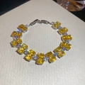 Detailed shot of double layer silver bracelet with oval yellow zircon and folding clasp - Yellow
