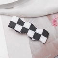 Checkerboard pattern wavy hair clip on white silk background for women hair styling - Black and White Large Plaid