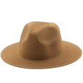 Detail showing the tight weave texture and smooth finish of the brown straw fedora hat - Khaki