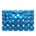 Blue Christmas tree ornaments set including shiny matte and glitter balls in a clear box - 100pcs Pack / Lake Blue