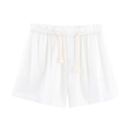 Pantaloncini estivi bianchi in lino da donna con vita elastica e coulisse regolabile - XS / Pantaloncini con Coulisse / Bianco