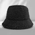 Classic black sherpa bucket hat featuring a soft lamb wool texture for winter warmth - One Size / Black