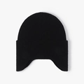 Classic black knitted winter hat with ear flaps and thick ribbed wool texture - One Size / Black