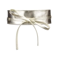 Elegant wide champagne gold obi belt with pebble grain texture and bow tie closure - Gold