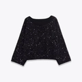 Veste à paillettes noire pour femme avec col rond et boutonnage simple sur fond gris - S / Noir