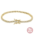 Klassisches S925 Sterling Silber Tennisarmband mit Goldbeschichtung und runden Zirkonia - 925er Silber / Galvanisiert 14K Gold 2.0mm (16.5cm)