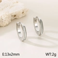 Pendientes de aro minimalistas en acero plateado con incrustación de nácar blanco brillante - Estilo Plata Concha Blanca / 13x2mm / Color Acero (KE116532-GC)