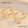 Detail of flower pearl earrings with size measurement and weight specifications - Gold Simple Floral Pearl(E745-3)