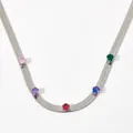 Collier chaîne serpent argenté avec cinq pierres précieuses de zircon colorées - Argent + Zircon Coloré (GCD821)