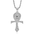 Silver Ankh Eye of Horus pendant with iced out rhinestones on a thick rope chain - Silver Color Single Pendant