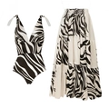 Set costume da bagno due pezzi con scollo a V profondo e gonna lunga zebrata - S / Set con Stampa Zebra Bianco e Nero