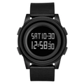 Close-up of black digital sports watch with non-slip strap and luminous LED display - Black(0901)