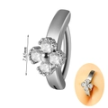 Silver steel navel ring with a four-petal white zircon flower and 7.65mm size detail - 1.6x10mm / Four-leaf Flower Style