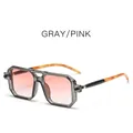 Double bridge square sunglasses with transparent gray frame and pink lenses - Clear Gray Frame Pink Gradient Lens