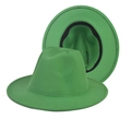 Classic grass green wide brim wool fedora hat with matching ribbon and inner sweatband - Adult 56-60cm / Thickened Hardened Grass Green