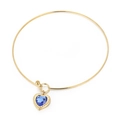 Gold stainless steel bangle featuring a heart-shaped blue glass stone pendant charm - Gold Sea Blue Heart Style (KN233268-Z)