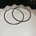 Silver color large hoop earrings with dark rhinestones in white ceramic tray - Black - Diameter 8.5cm