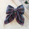 Classic blue and purple plaid bow hair clip with ribbons for women and girls - Esports Girl Plaid