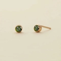 Minimalist green rhinestone stud earrings in gold bezel setting for women - August Light Green - Gold