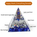 Lapis lazuli orgone energy pyramid with copper spiral and blue foil in clear resin - No.6-Lapis Lazuli Column + Lapis Lazuli (Peaceful)