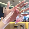 Pink unicorn liquid quicksand keychain with ice cream charm and silicone wristband - Pink-Ice Cream Unicorn