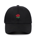 Gorra de béisbol clásica de algodón negro con bordado de rosa roja y visera curva - Ajustable / Negro