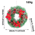30cm Christmas wreath with red poinsettia flowers, pine cones and red berries on white background - H1-2 Three Red Flowers Style