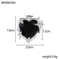 Detailed view of black heart pendant with silver border and dimensions 2.0x1.8cm - Black Zirconia Star Heart Pendant (BPJ00039A)
