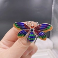 Cute bee insect brooch with colorful enamel wings and blue zircon in silver alloy - Style 22