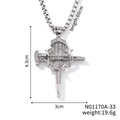 Detail van de zilveren kruis en spijker hanger ketting met heldere zirkoon stenen - N01170A-33 / Zilver