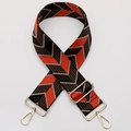 Adjustable wide woven shoulder strap with orange geometric patterns and gold clips - No. 530 / Silver
