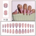Short almond press-on nails with pink purple gradient and floral patterns, set of 24 - Pink Purple Gradient Floral Pastoral Style (Y-23) / Glue Type