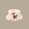 Detailed close-up of cream knit baby neck warmer with cute purple giraffe patch - 2 Months-5 Years / Deer Neck Scarf Beige