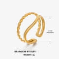 Minimalist 18K gold plated stainless steel double layer adjustable ring in golden finish - Line Style / Gold