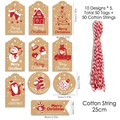Set di 50 etichette natalizie in carta kraft con motivi renna e Babbo Natale - Stile S869 Con Cordino di Cotone Rosso Bianco / 50 Etichette + 50 Corde