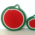 Nordic woven watermelon cotton rope placemat set with convenient hanging handles - 18cm / Watermelon Style