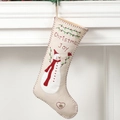 Ethnic Christmas stocking with snowman embroidery and Christmas JOY text on fireplace - Burlap Snowman