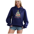 Dark blue fleece Christmas hoodie with book tree print and adjustable drawstrings - S / Tops / Navy Blue-Book Christmas Tree