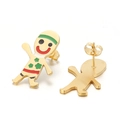 Orecchini a lobo omino di pan di zenzero dorati con smalto rosso e verde natalizio - Stile Omino di Pan di Zenzero Oro (KE39179-D)