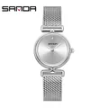 Elegant silver mesh strap quartz watch for women with minimalist dial and single diamond accent - Silver/White (Mesh Strap)