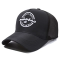 Black mesh trucker hat with white embroidery and breathable sports cap design - Sports Wear Black with White Embroidery