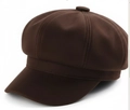 Classic dark brown PU leather newsboy cap with vintage octagonal crown and textured finish - M (56-58cm) / Dark Brown
